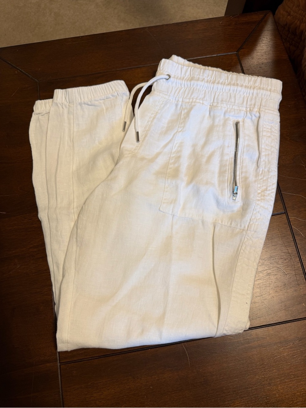 Athleta White Drawstring Linen Blend Joggers